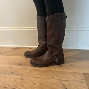 Frye brown buckle boots